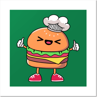 LOVELY CUTE BURGER IN CHEF LOOK Posters and Art